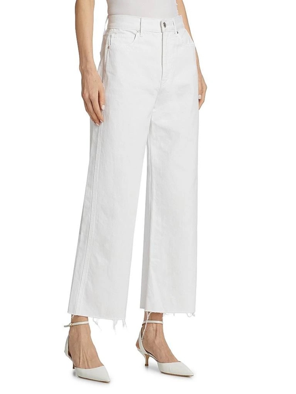 Veronica Beard White Wide-Leg Raw-Hem Jeans retails for $278